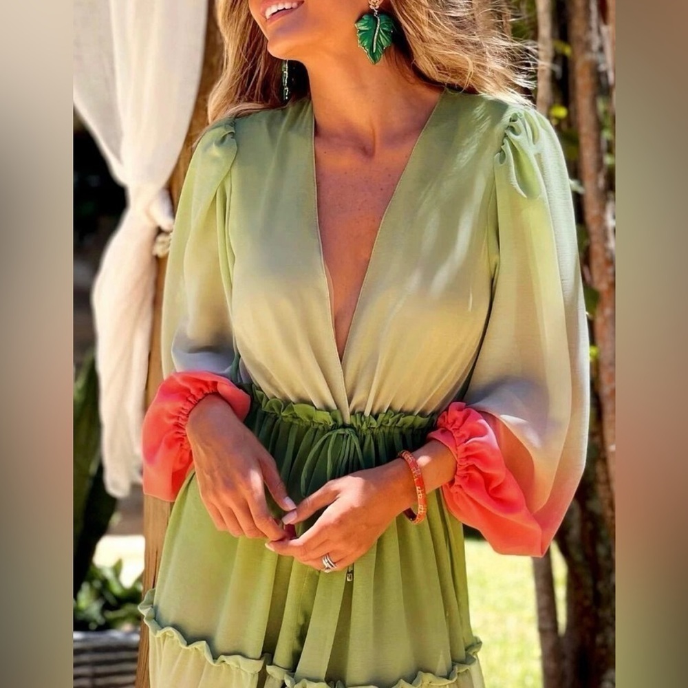 Bohemian Beach Kimono Ombre Print Long Sleeves Swimsuit Coverup Tunic - Picture 9 of 9